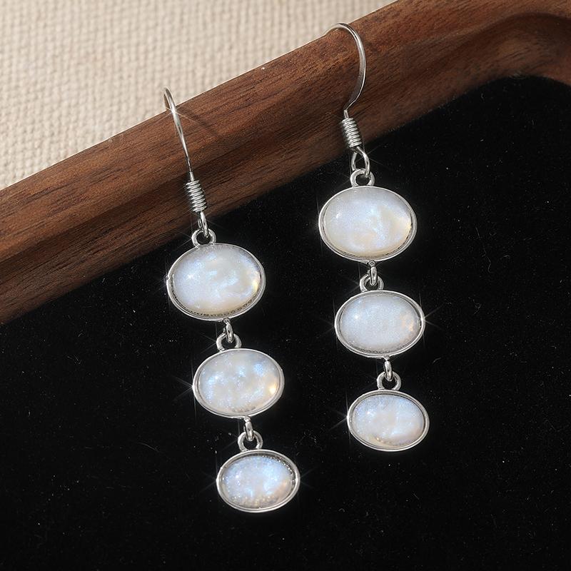 Elegant Exquisite Moonlight Stone Handmade Dangle Earrings for Women  Silvery Plated Pendant Earrings Jewelry Accessories