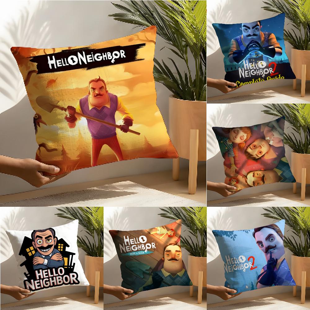 Shunika Chen Unisex Funny Horror Game H-Hello Neighbor 2 Pillow Case Linen Pillow Case Sofa Home Decor Cushion Cover Cushion Cove