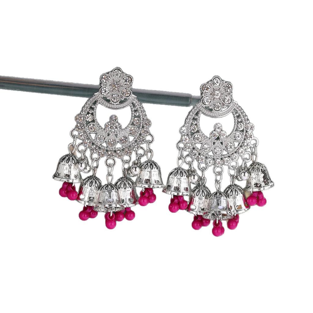 Vintage Bohemian Diamond Bells Tassel Flower Earrings, Ethnic Style Personality Geometric Hollow Holiday Earrings