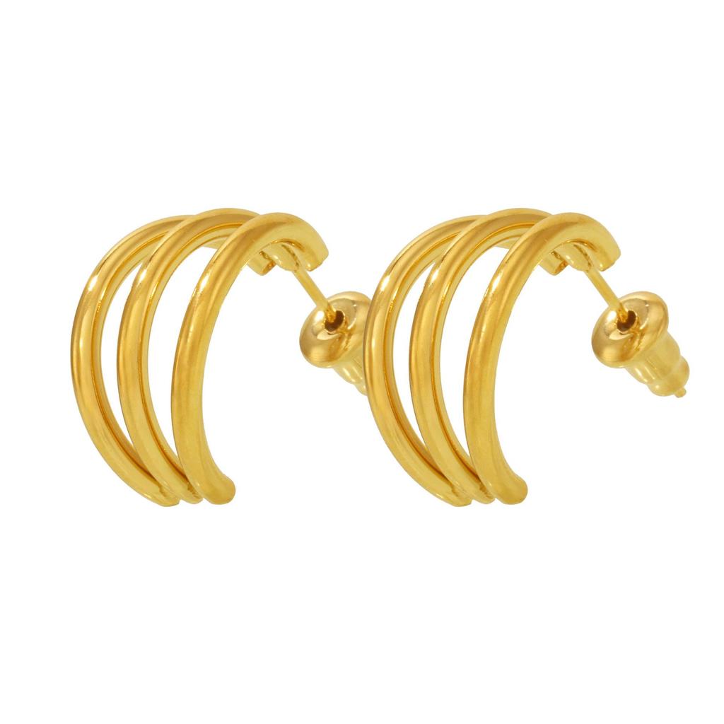 Qiong Yao European Style 18K Gold Triple C-Shaped Stud Earrings
