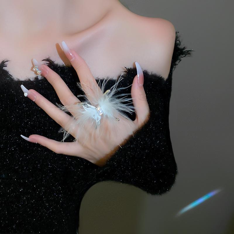 Retro Silver Bow Love Flower Pearl Open Ring Simple Index Finger Ring Versatile Jewelry Women