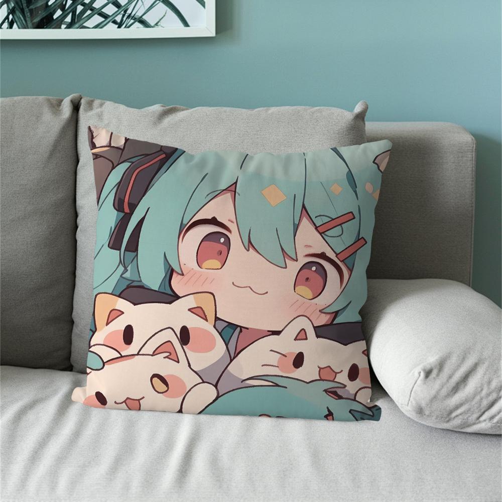 Klassischer Spielkissenbezug Sofa Wohnzimmer Schlafzimmer Kopfteil Rückenlehne Kissen Quadratisches Kissen H-Hatsune Mädchen M-Miku Nickerchenzeit