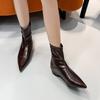 2026 Retro Women's Boots Low Heeled Ankle Boots with Wedges Heels Women Shoes Rear Zipper Ladies' Boots Pointed Short