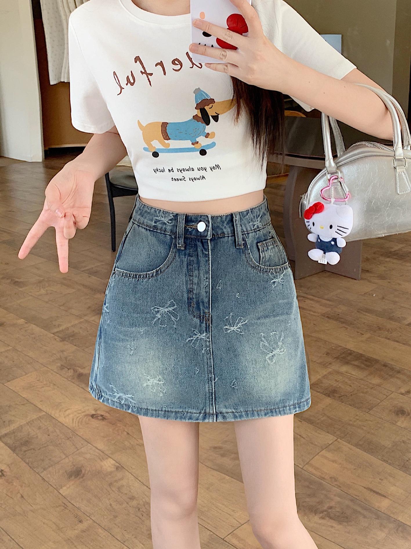 

Summer 2026 Plus Size Bow Denim Skirt Pants for Petite Girls Medium синій