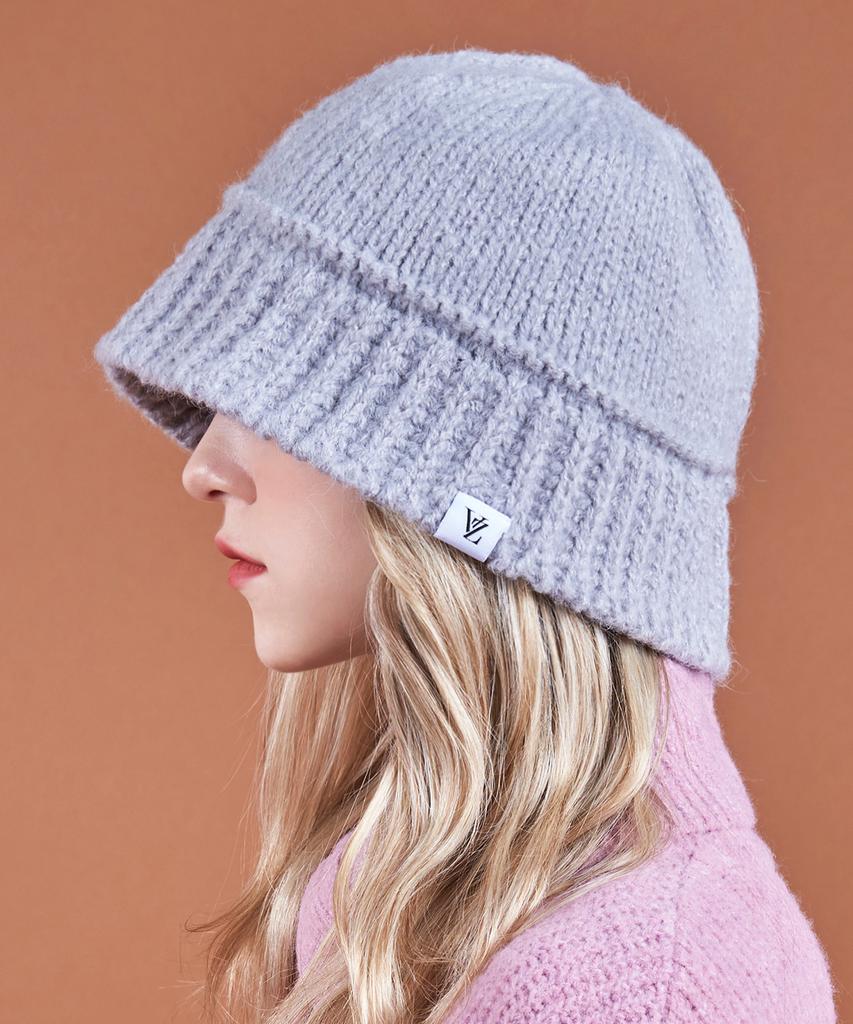 Bajal Monogram Label Wool Knit Bucket Hat Grey