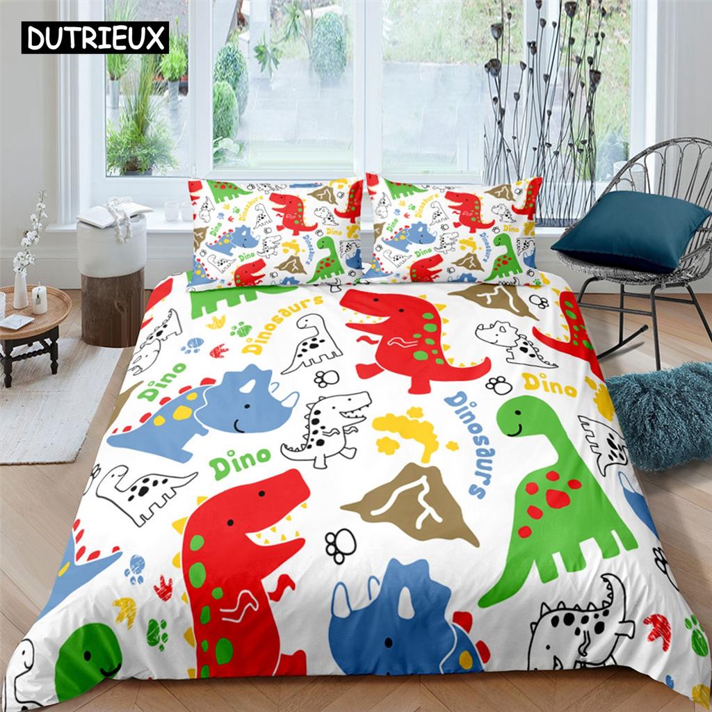 Cute Cartoon Dinosaur Print Polyester Bedding Sets Child Kids Covers Boys Bed Linen Set For Teens King Size Bedding Set