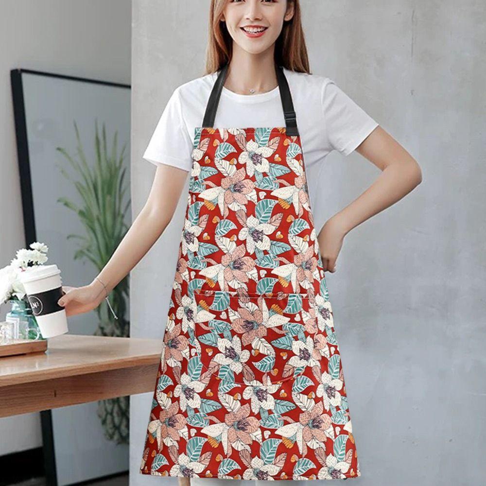 Flower Print Kitchen Apron Anti-fouling Waterproof Cooking Baking Bibs Breathable Sleeveless Restaurant Uniform for Women