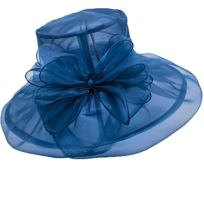 New Retro Mesh Yarn Flower Temperament Sunshade Vacation Sun Hat Big Edge Hat Women's Hat Travel Organza Hat