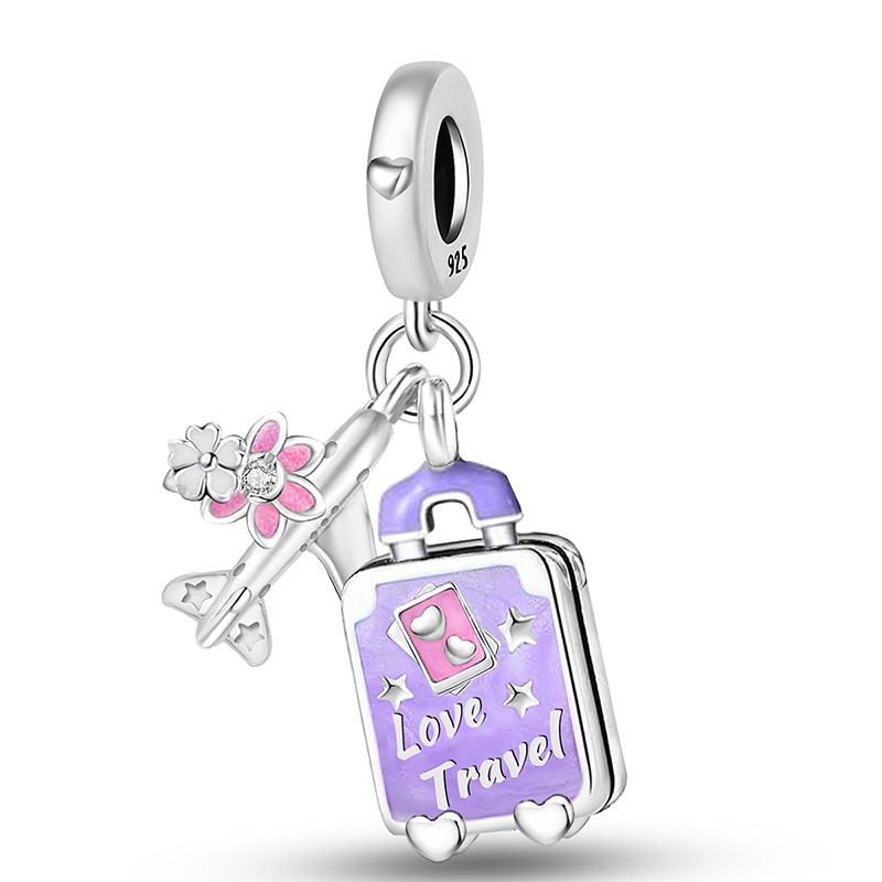 Copper Purple Series Love Heart Flower Safety Chain Charm Beads Fit Original Pan Bracelets Bangles Jewelry Gift