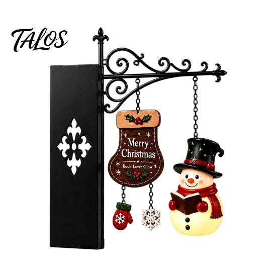 Festive Reading Nook Accents Christmas Bookshelf Hanging Light, Snowman Book Lamp, Metal Decorative Supports Floating Library Lantern Decor,