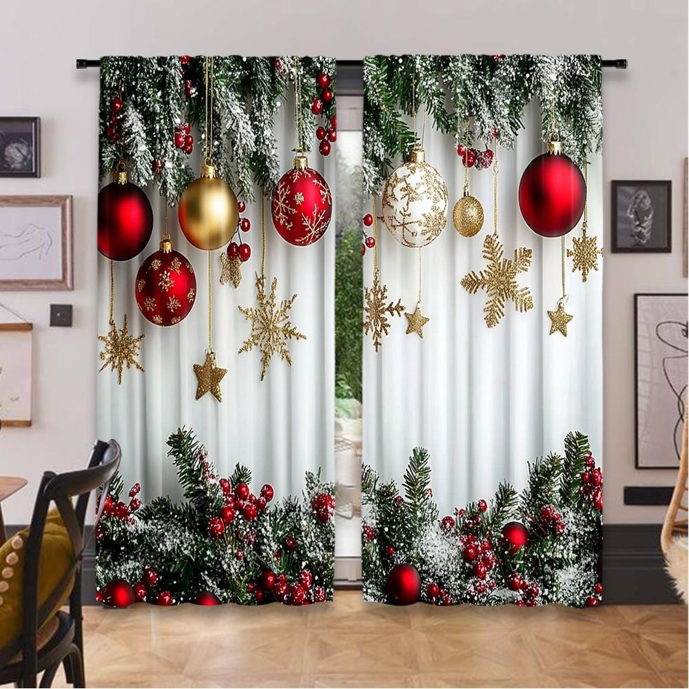 Set Of 2 Flat Printing Fashionable Christmas Curtains Digital Printed Polyester Drapes Non Fading Festive Use Curtain