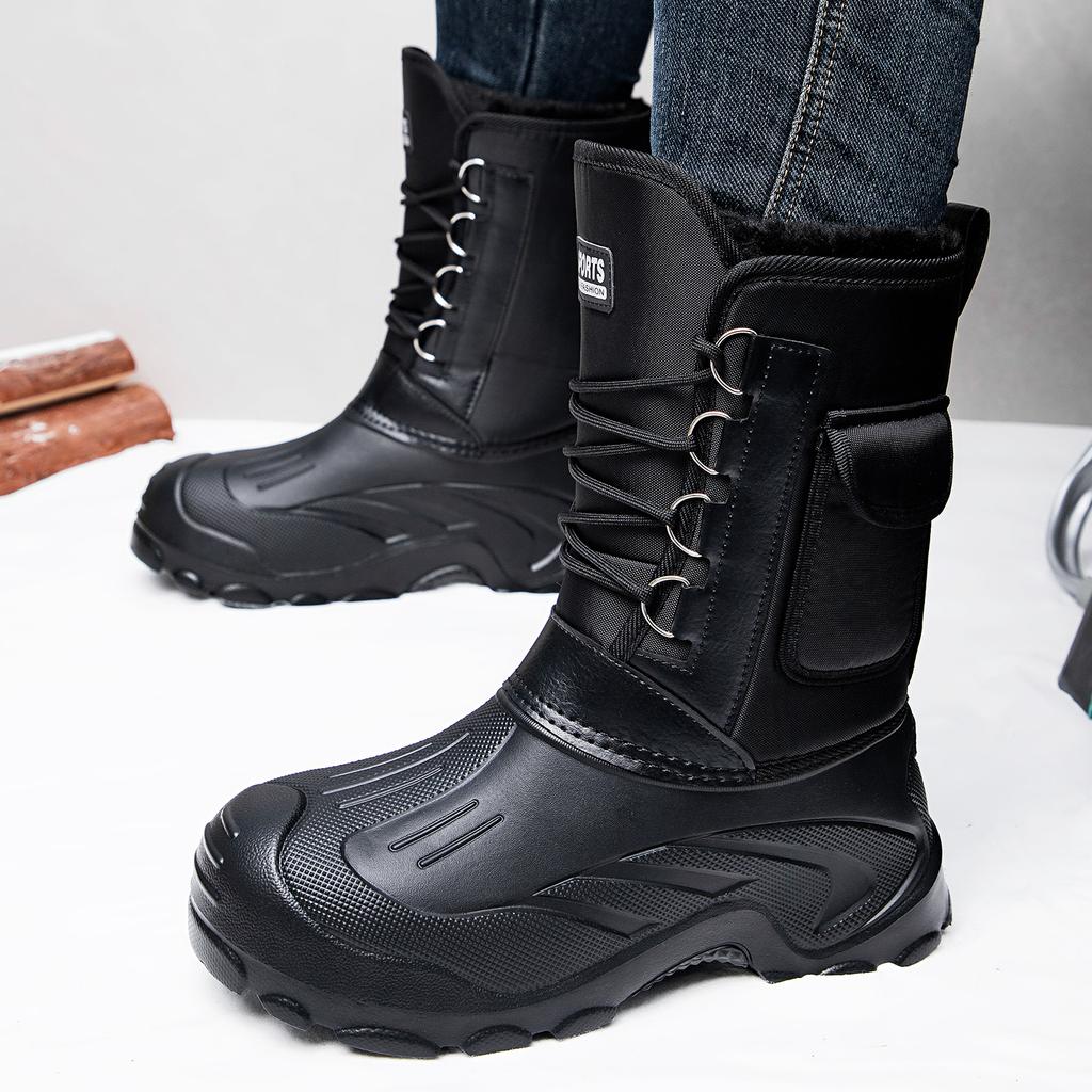 Men's Waterproof Snow Booties Winter Mid Calf Duck Boots Insulated Warm Fur Lined Non Slip Rubber Hiking Work Boots Outdoor Walking Shoes for Men