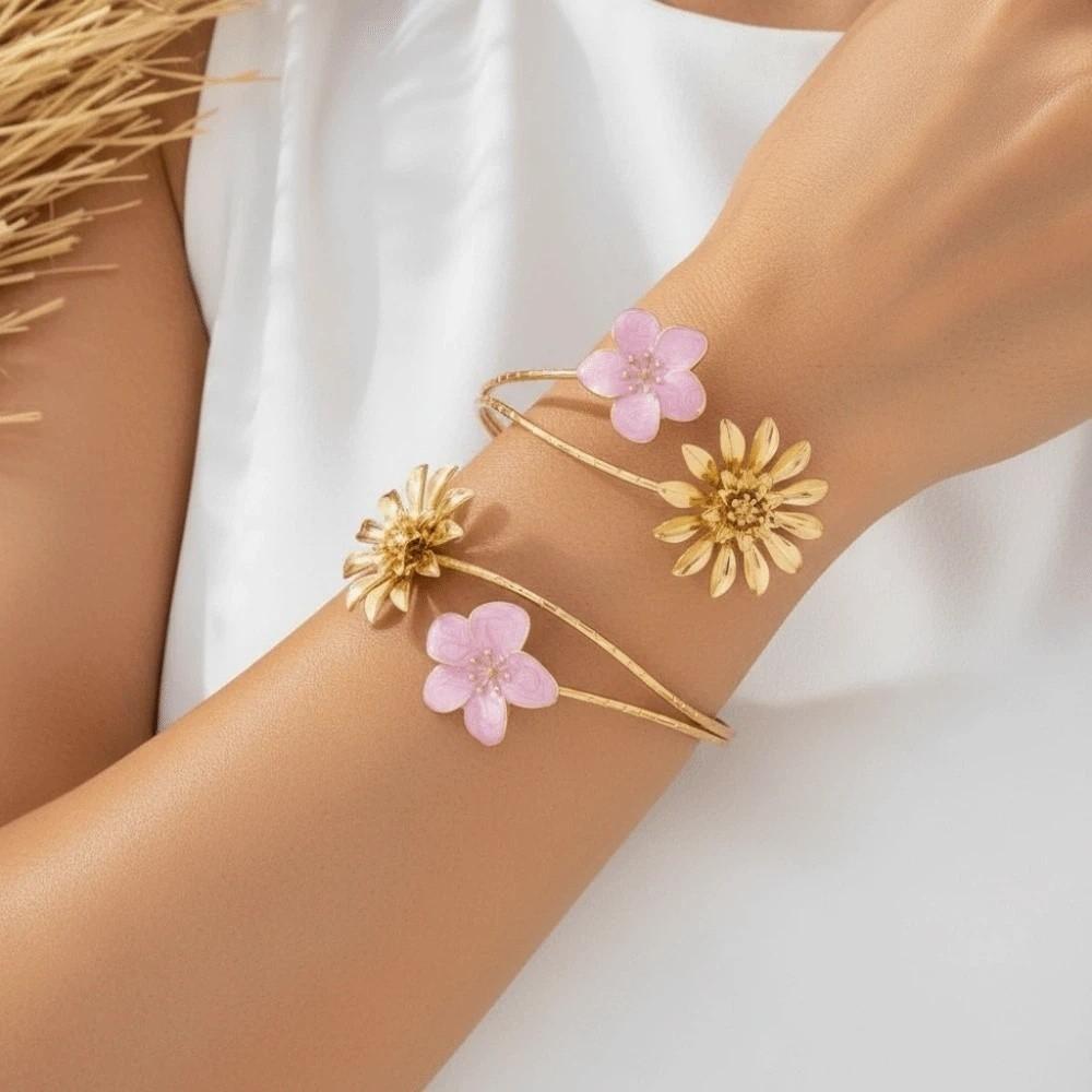 Zink Zinklegierung Chrysantheme Armreif Offener Armreif Verstellbares Aprikosenblüten Armband Hand Schmuck