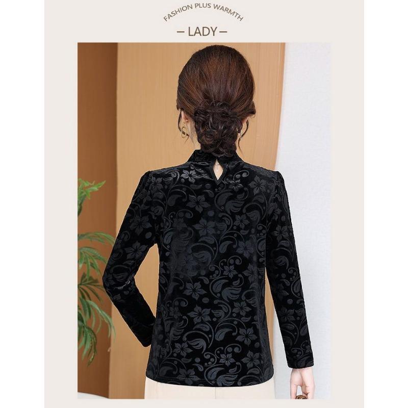 Top Tricou cu Mânecă Lungă, Slim, la Modă, cu Gât în V, cu Nasturi și Imprimeu, pentru Toamnă