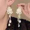 French Luxe Long Tassel Floral Stud Earrings - Unique Seaside Vacation Design
