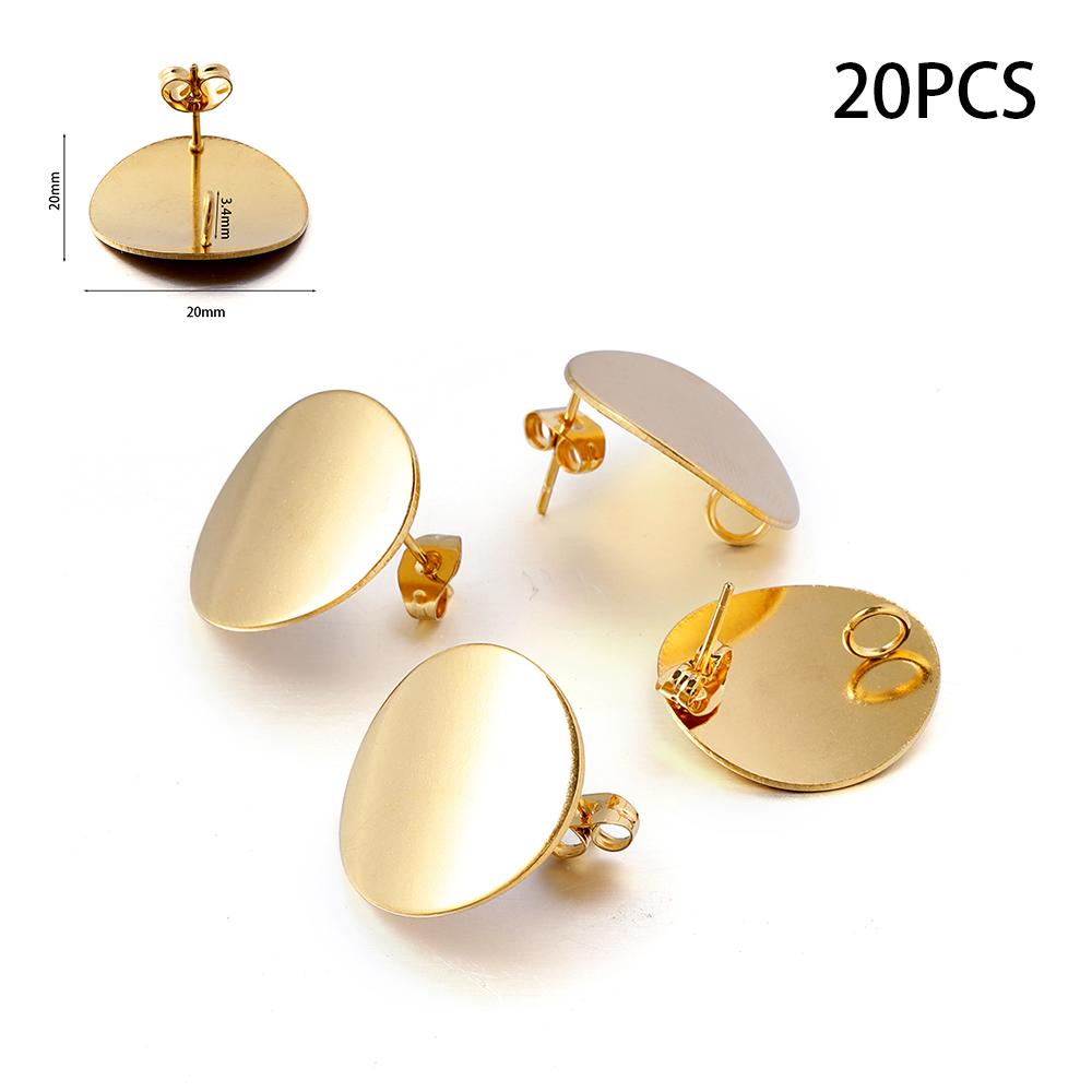 10-20pcs Stainless Steel Blank Earring Stud Golden Earrings Base With Earring Plug Connectors For DIY Jewelry Making Accessories