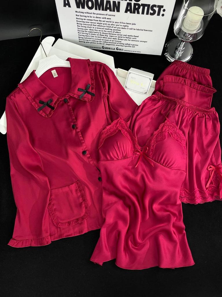 2026 Sternzeichen Neujahr Eis Seide Damen Prinzessin Pyjama Set mit Brustpolstern - Hochwertige Hauskleidung