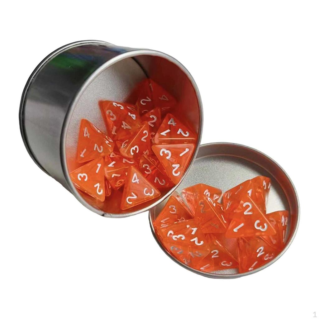 25Pcs Acrylic Polyhedral Dice 4 Sided Portable with White Numbers Storage Case for Board