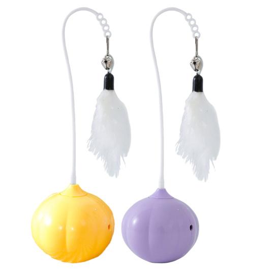 Cat Bouncy Ball Toy Basketball Football Baseball Cat Pounce Toy Rubber Ball Chew Toy with Feathers for Interactive Play Self-Entertainment