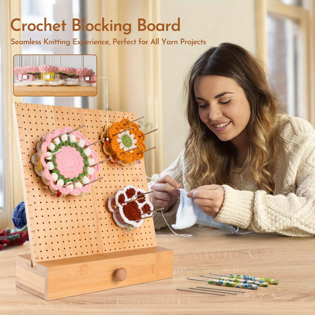 Crochet Block Plate, Block Plate for Crochet Weaving, Bamboo Grid Block Plate for Crochet Projects, Crochet Accessory Gift