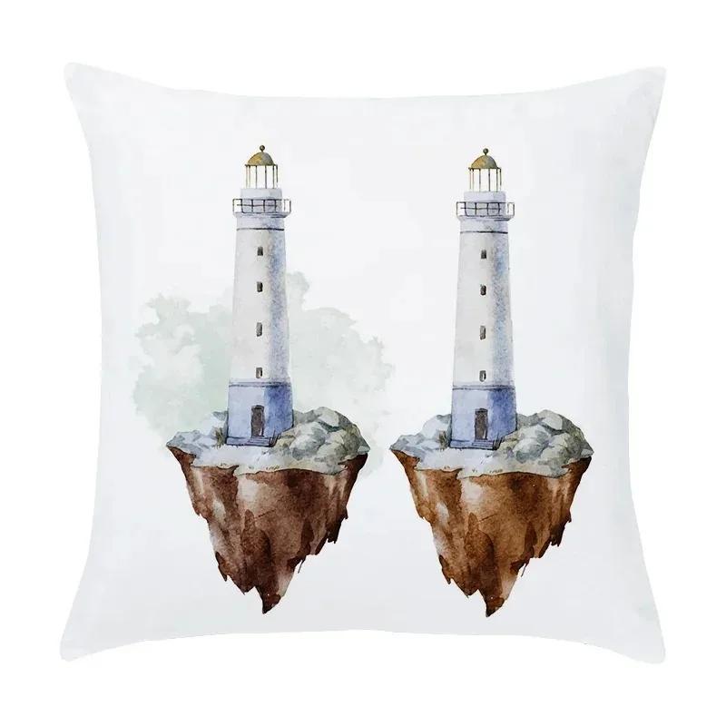 Luxury Home Decor Pillow Cover Living Room Sofa Cushion Cover Cartoon Nautical Hot Air Balloon Lighthouse Pattern Cushion Cover