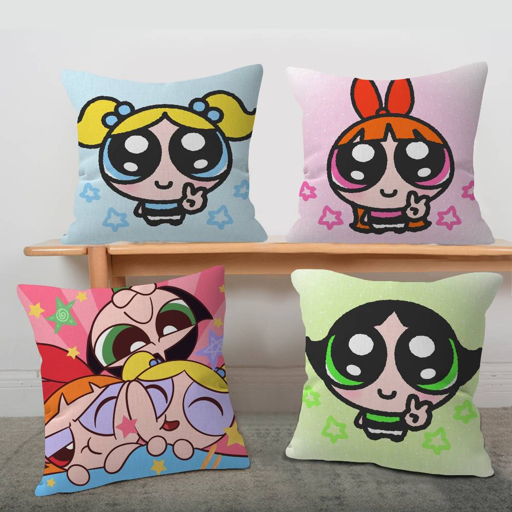 Kawaii P-Powerpuff Anime G-Girls Pillow Cover Sofa Cushion Cover Home Room Decoration Children Gift