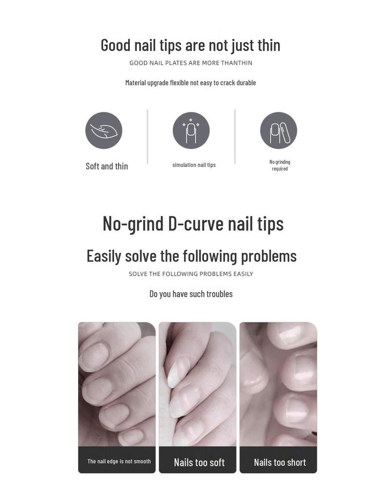 Crescent Curve Ultra Thin Shallow Half Cover Nail Tips - Transparent Frosted Milky White Extension for Salon Nail Art.