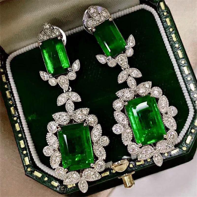 Cao Shi Luxury Inlaid Simulated Diamond Dangle Earrings: Elegant Emerald-Cut Studs for Women