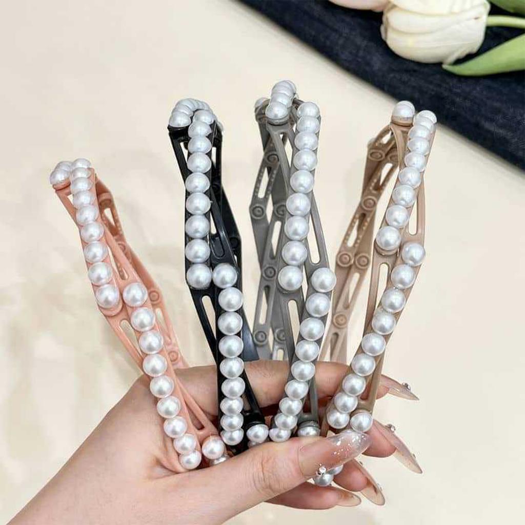 Korean Fashion Portable Hair Hoop For Women Foldable Headband With Anti Slip Designs And Faux Pearls Decoration