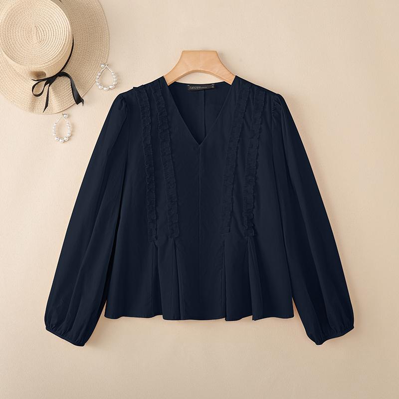 

ZANZEA Женская повседневная блузка с V-образным вырезом и длинным рукавом S