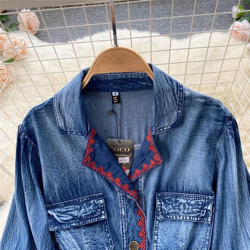 Retro džínové šaty Dámské s dlouhým rukávem Design Pas Košilové šaty Knoflík Vysoký pas Šaty