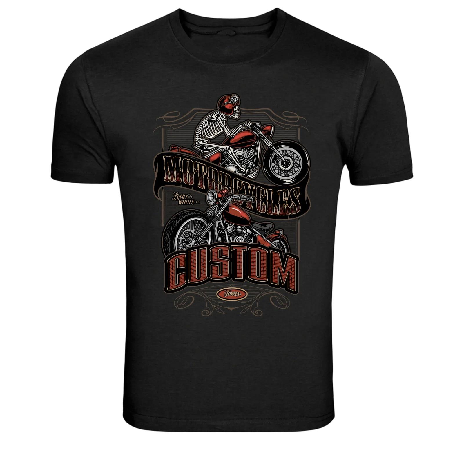 Custom Motorcycles Texas Skeleton Rider Biker Graphic Tee 4XL