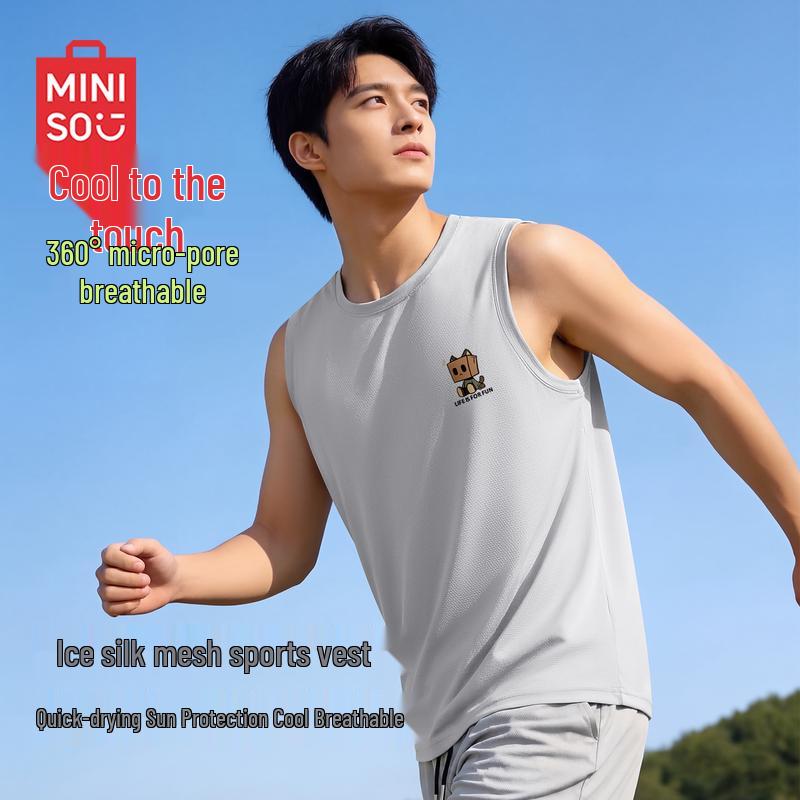 MINISO Men s Summer Mesh Breathable Vest T-Shirt with MB Cat Graphic 3XL