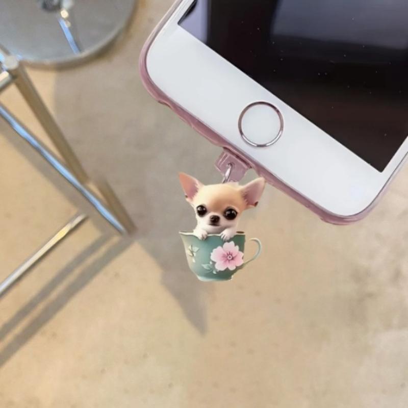1/3 Stück Niedlicher Chihuahua Acryl Handy Staubschutzanhänger für iPhone, Samsung und Xiaomi