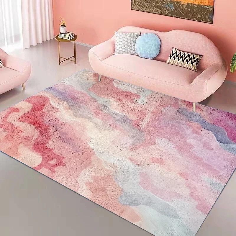 Ins Pink Rainbow Living Room Carpet Modern Cute Girl's Room Decor Rug Soft Bedroom Carpet Painting Decoration Mat for Children