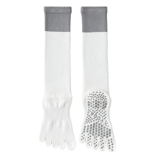 Five Toe Yoga Socks Women Breathable Cotton Knee High Socks Non Slip Sports Socks with Grips for Fitness Dancing Pilates Exercise