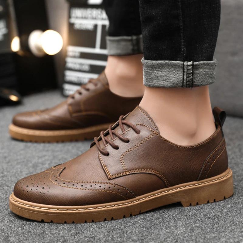 2024 Autumn New Men's Casual Leather Shoes Fashion Breathable Business Dress Shoes Low Cut Anti Slip Casual Work Shoes