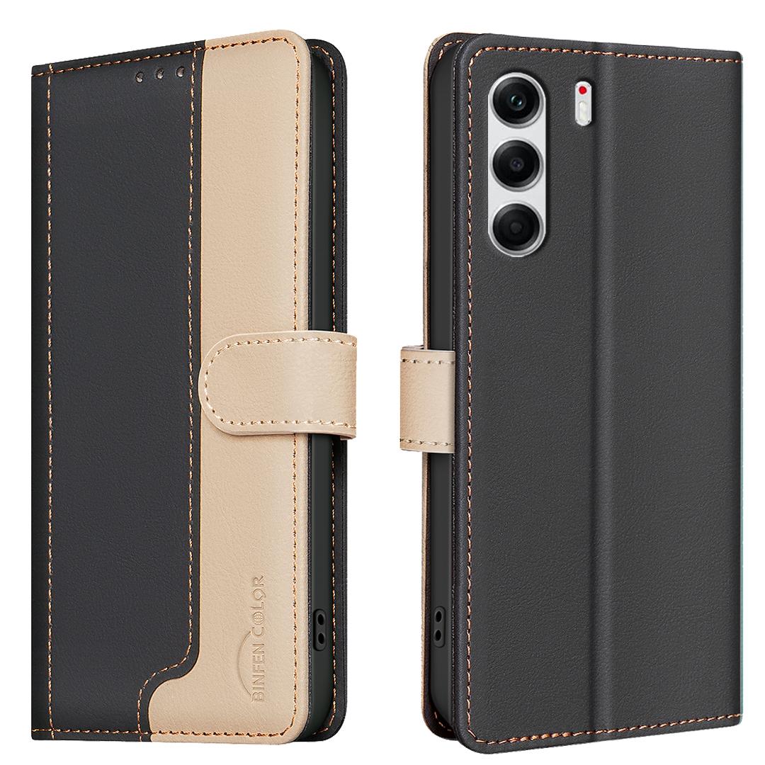 

BINFEN COLOR BF33 For TECNO Camon 40 Pro 4G Leather Case Splicing Color RFID Blocking Wallet Stand Phone Cover Black