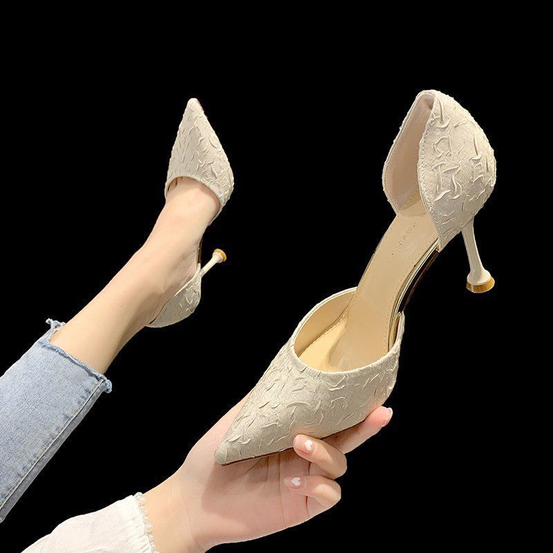 New versatile small fresh pointed single shoes summer French girl shallow mouth hollow high heels women's stiletto