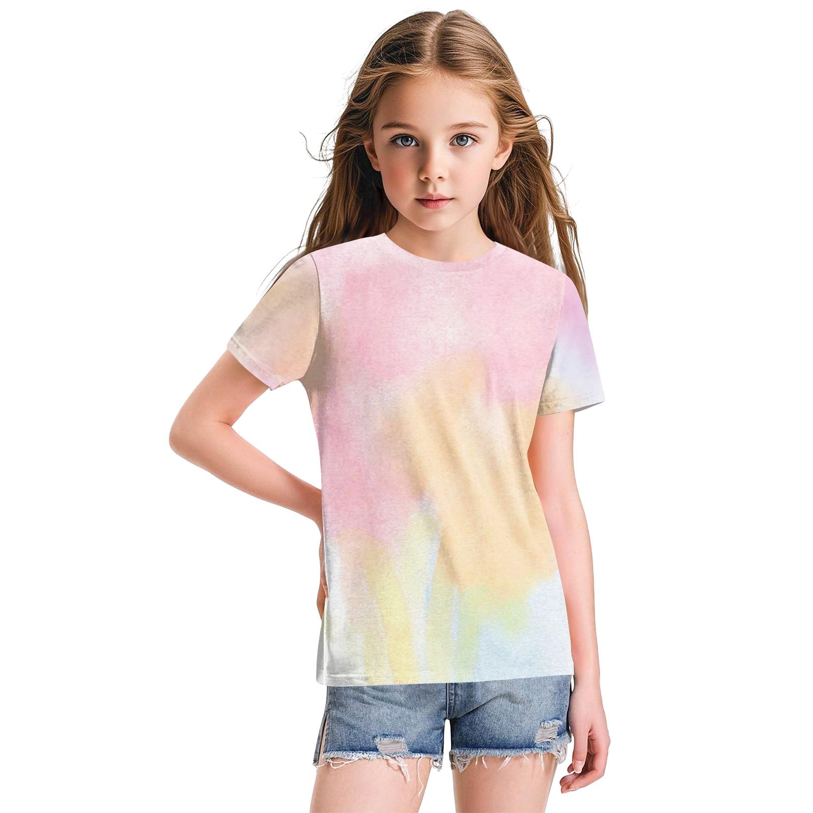 

Cute Floral Print Loose Casual Fashion Round Neck Short-Sleeved Top For Children 160 жовтий