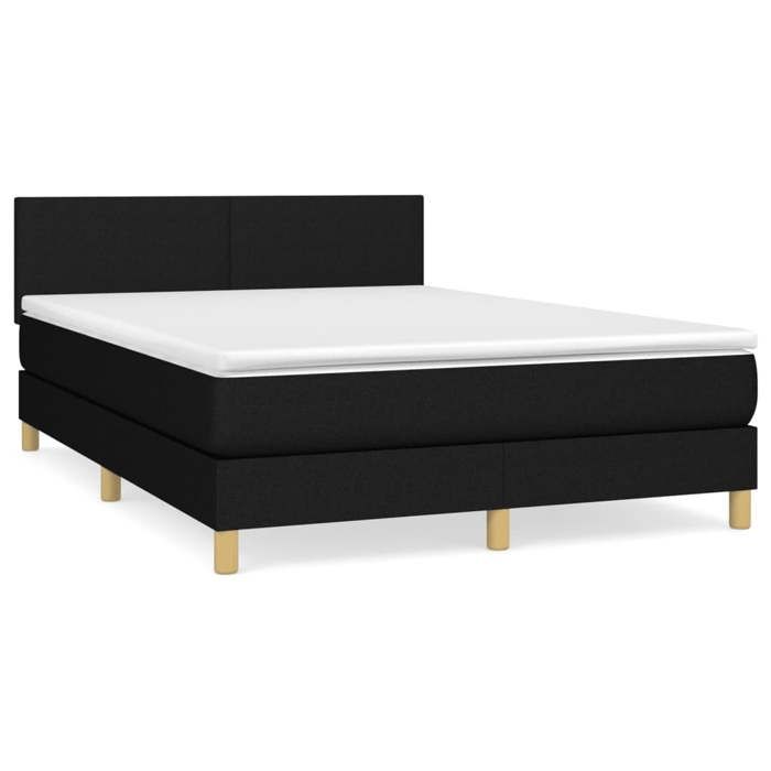 Exclusive House - Slatted Bed Base with Mattress Black 140x190 Cm Fabric