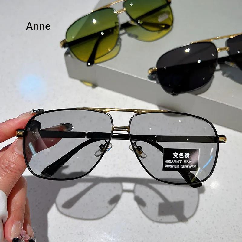 Velké vintage sluneční brýle Muži Ženy Móda Polarizované fotochromatické stínítka Brýle Double Bridge Řidičské sluneční brýle