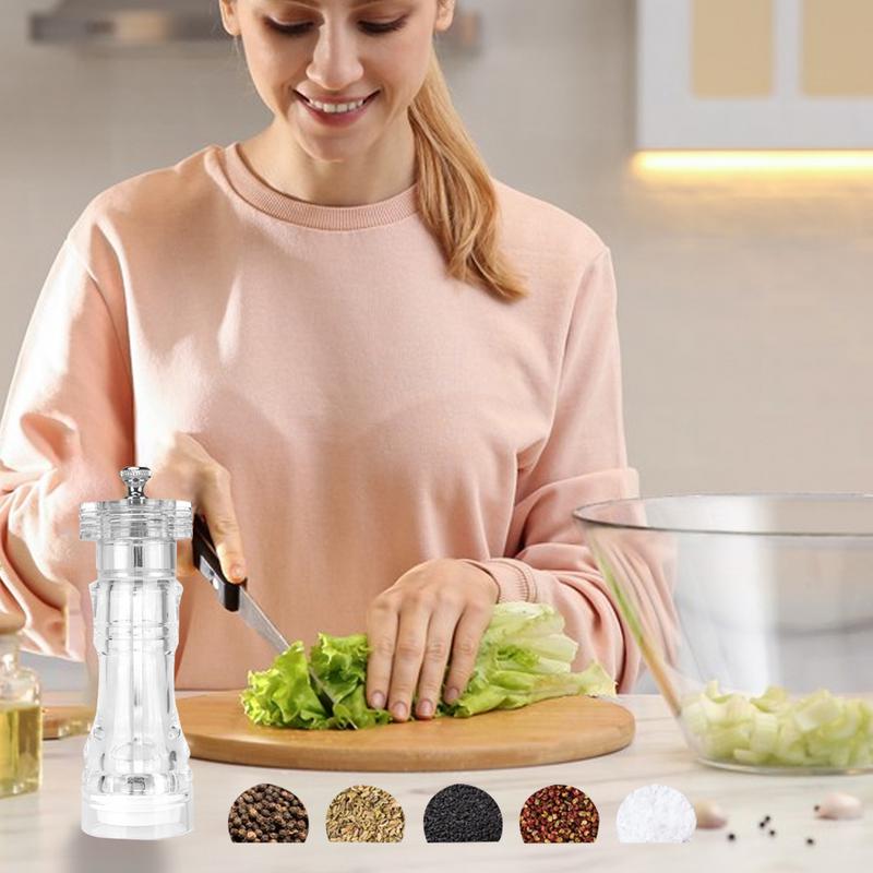 Acrylic Salt and Pepper Grinder Refillable Flavor Grinder Peppercorn Grinder Portable Salt Shaker for Black Pepper Coarse Sea