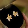 Iris Flower Cubic Zirconia Stud Earrings, 14K Gold Plated Copper Sparkling Green CZ Floral Earrings for Women