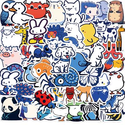 50 Blue Animal Collection Stickers Guitar Notebook Suitcase DIY Waterproof Stickers