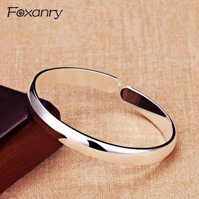 Silver Color Terndy Couples Cuff Bangles & Bracelet Simple Smooth Bracelet Jewelry for Women Size 64mm Adjustable