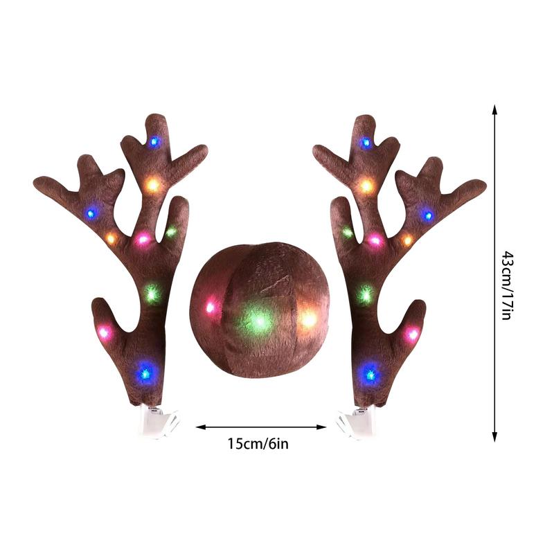 Christmas Car Exterior Decor Reindeer Antlers With Led Lights Reindeer Antler Car Decoration Kit Car Luminous Festival Decor