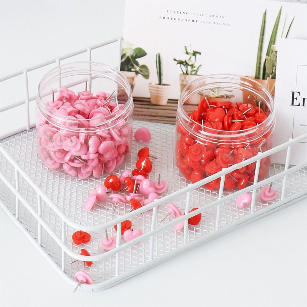 100PCS Reusable Pink Red Thumbtack Photo Pins Fixed Push Pin Love Heart Thumb Tacks Home Decoration