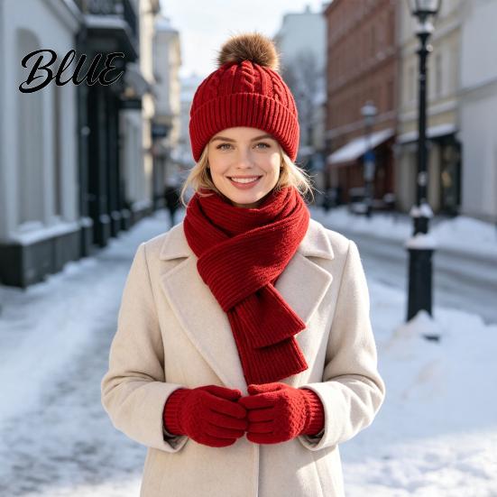 Comfortable Knit Beanies for Cold Seasons Winter Hat Scarf Gloves Set Knitted Pom Warm Thermal Soft Acrylic Weather Gear Gloves Solid Color