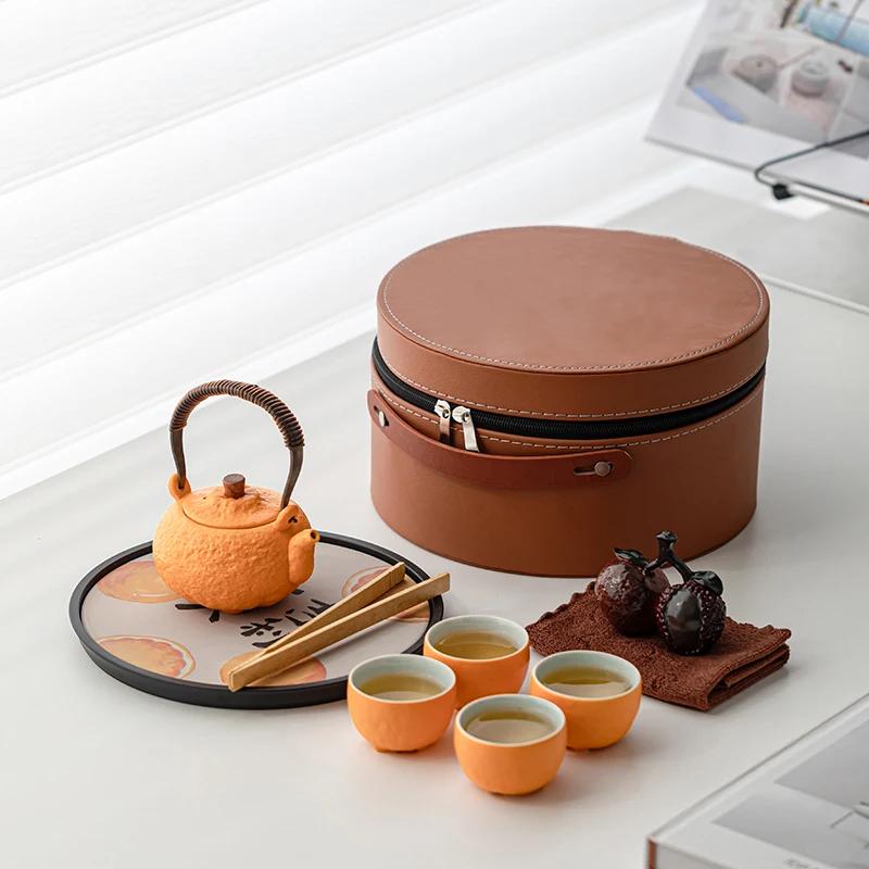 Travel Tea Set Outdoor Portable Storage Kung Fu Teacup Teapot Set with Storage Bag Creative Ceramic Teaware Set Birthday Gifts